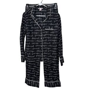 Victoria's Secret XS Black White Cotton Pajama Lounge Signature Logo Pants Top